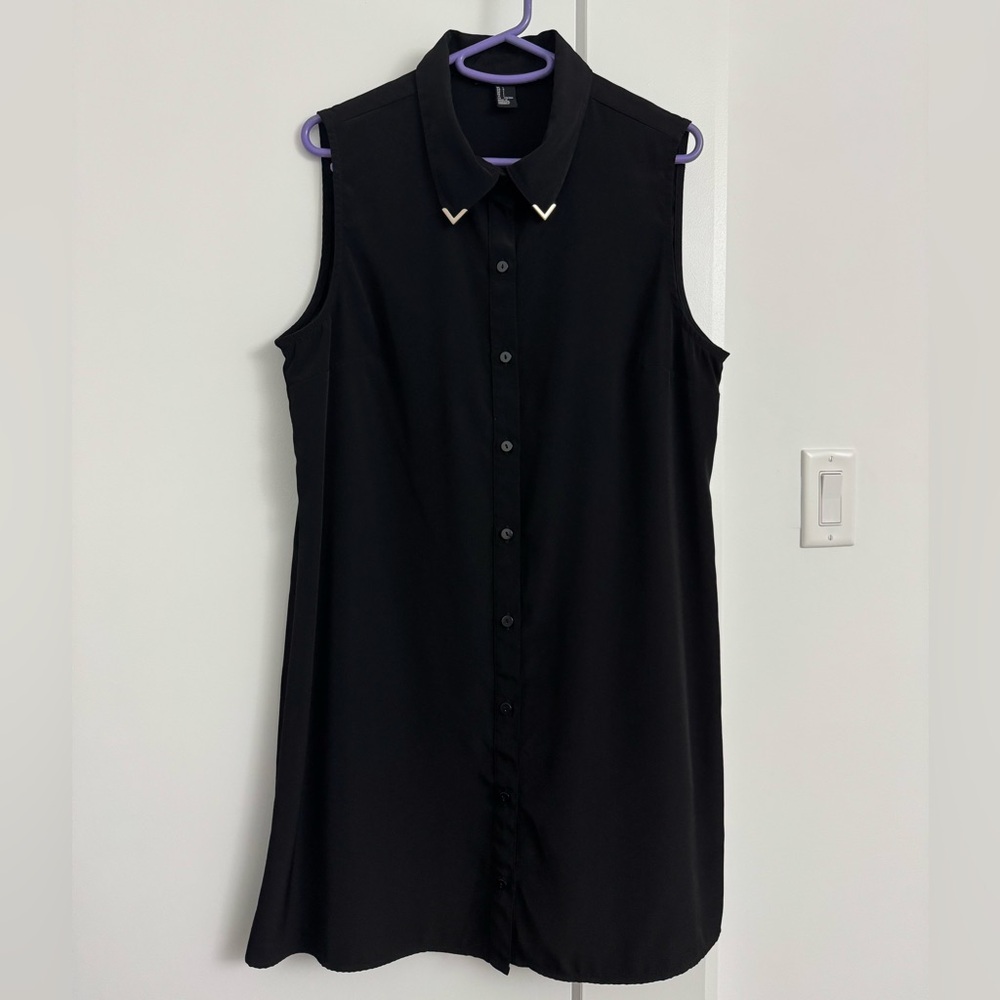 Forever21 Black Sleeveless Button-Up Gold Collar Accent Dress L